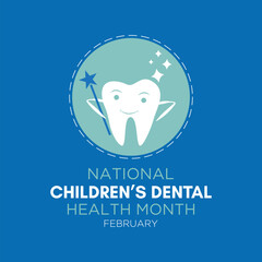 February is National Children's Dental Health Month. Protecting teeth and promoting good health, Holiday concept for banner, poster, card and background design. Vector illustration.