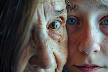 Gesichter einer alten Frau und junges Mädchen