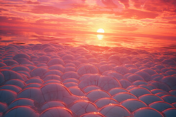 Obraz premium An illustration of a bubble wrap sunset, with the textures creating the illusion of clouds and light. 35mm, film, Kodak Ektachrome,