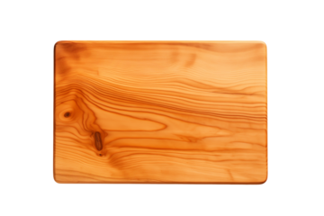 Wooden cutting board on transparent background, top view