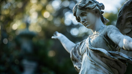 Angel statue with outstretched hand.