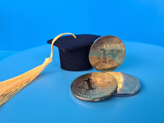 Education in blockchain and bitcoin concept