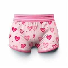 AI generated illustration of a pink boxer trunk with hearts pattern on a white background