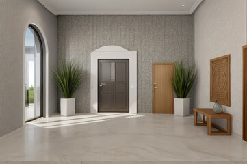 mediterranean interior design of modern entrance hall with door. Generative ai