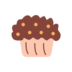 Kitchen element of colorful set. This charming kitchen illustration showcases a delightful cupcake against a clean white background. Vector illustration.