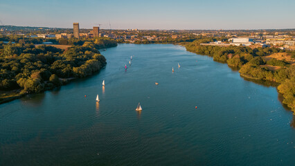 Aerial view of Brent Reservoir, London, England in summer