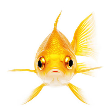 Golden Fish Close Up Front View Isolated on White Background