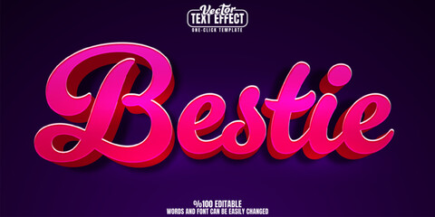 Bestie editable text effect, customizable pink and friend 3D font style