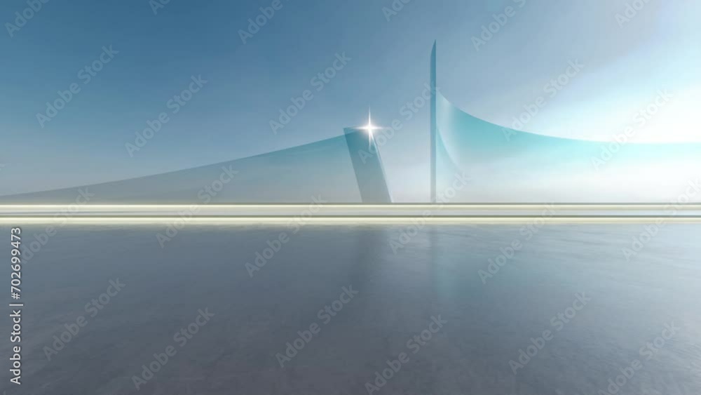 Leinwandbilder 3d render of abstract futuristic glass architecture with empty concrete floor.