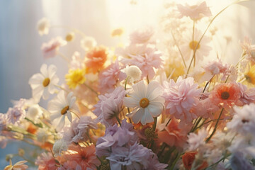 Delicate pastel-toned bouquet of wildflowers