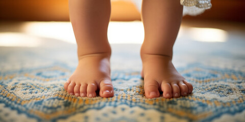 baby's first steps close-up Generative AI - obrazy, fototapety, plakaty
