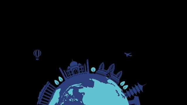 Travel, vacation, sightseeing 4K animation (World heritage and world famous buildings). Transparent background (mov)