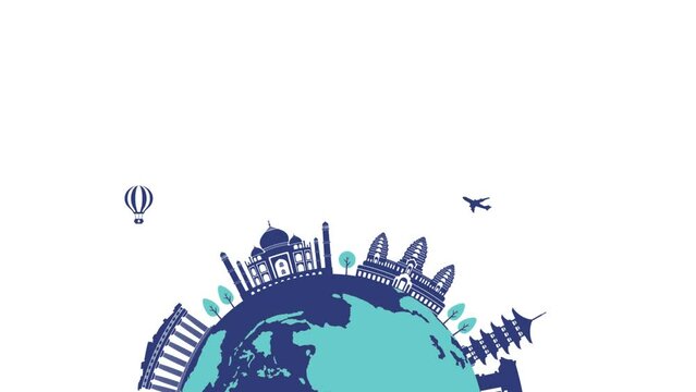 Travel, vacation, sightseeing 4K animation (World heritage and world famous buildings). mp4