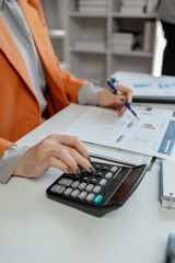 Team of analyst working on financial data analysis dashboard on paper as marketing indication for business strategic planning, Insight, Group of businessmen working together to calculate income,