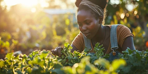 Foto op Aluminium African American girl Farmer Generative AI © València