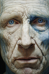 An artistic rendition of a personвАЩs face, each wrinkle and line detailed with microorganisms.