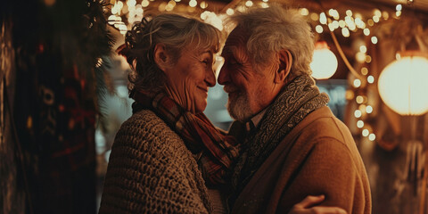 elderly couple in love hugging outside Generative AI - obrazy, fototapety, plakaty