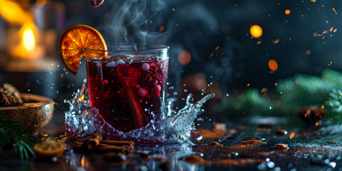 mulled wine hot wine with spices splashes Generative AI