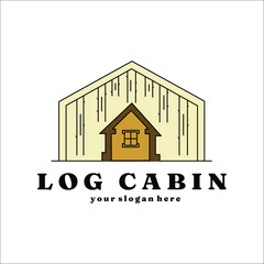 log cabin architecture line art logo vector illustration design graphic