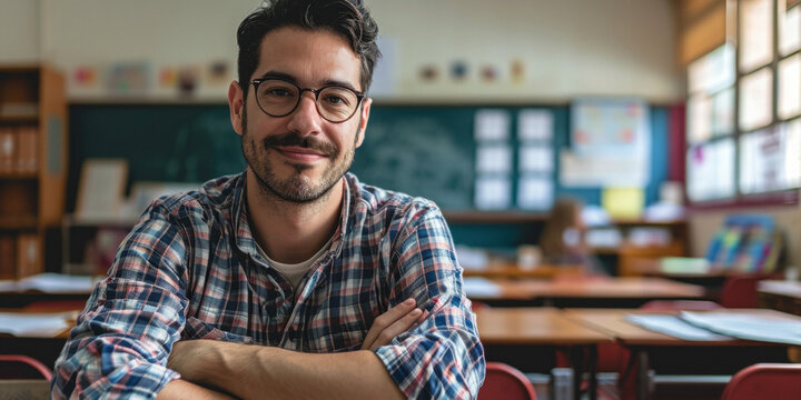 Portrait Of A Male Teacher In The Classroom Generative AI