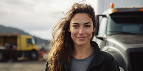 female truck driver close-up Generative AI Generative AI