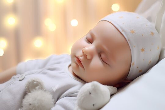 baby sleeping in crib, dream quality style, calming effect, pastel color style, high quality, stereoscopic photography, uhd image, special nose