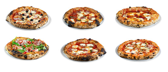 Big set of the best Italian pizzas isolated on white background - obrazy, fototapety, plakaty