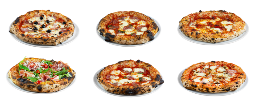 Big set of the best Italian pizzas isolated on white background