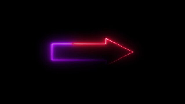 Abstract neon directional arrow icon and looking signal on the place animation background. 