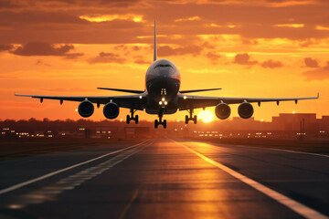 Fototapeta na wymiar Cargo plane taking off at sunset