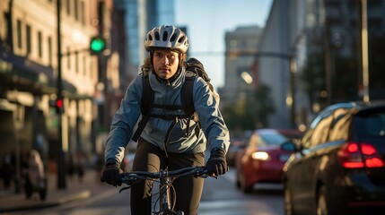 Cyclist rides through city