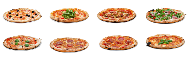 Big set of the best Italian pizzas isolated on white background