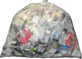 プラスチックの資源ゴミが入った半透明のポリ袋
