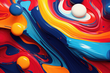 Abstract art piece with swirling shapes and bold colors