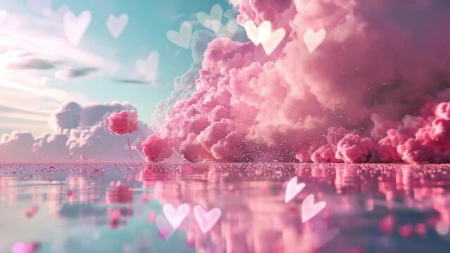 Pink clouds for Valentine's theme, loop video background animation, cartoon anime style, for vtuber / streamer backdrop