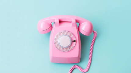 Vintage classic rotary dial pink phone. Pastel colour palette. Retro concept. Generative AI - obrazy, fototapety, plakaty