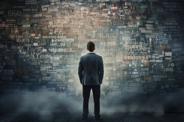 Obraz premium Businessman inspired by motivational wall