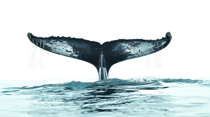 The tail fin of a diving whale in the sea isolated on a transparent background