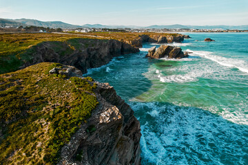 Aerial view to the Beach of the Cathedrals. Europe, Northern Spain