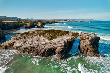 Fototapeta premium Aerial view to the Beach of the Cathedrals. Europe, Northern Spain