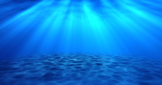 Surreal realistic cool looking underwater seabed water moving animation. Sandy seabed underwater ocean sea footage with sunbeam gas and bubbles. Deep water video motion graphic.