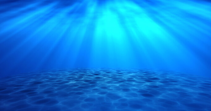 Surreal realistic cool looking underwater seabed water moving animation. Sandy seabed underwater ocean sea footage with sunbeam gas and bubbles. Deep water video motion graphic.