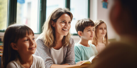 Obraz premium A diverse group in a classroom, studying, enjoying friendship, and learning together.