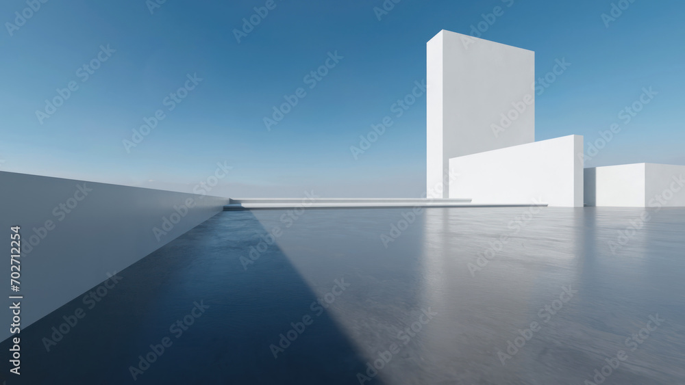 Aufkleber 3d render of abstract futuristic architecture with empty concrete floor. Scene for car presentation.