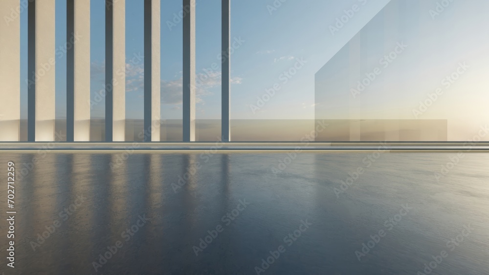 Aufkleber 3d render of abstract futuristic architecture with empty concrete floor. Scene for car presentation.