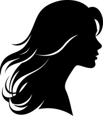 Long hair woman portrait silhouette icon in black color. Vector template for hairdresser.