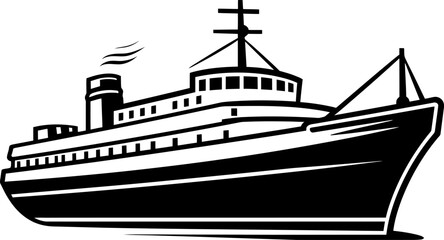 Ship silhouette in black color. Vector template for laser cutting wall art.