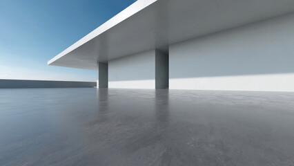 3d render of abstract futuristic architecture with empty concrete floor. Scene for car presentation.