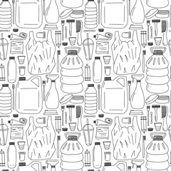 Hand drawn plastic waste vector seamless pattern