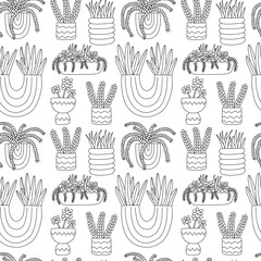 Different succulent plants doodle vector seamless pattern